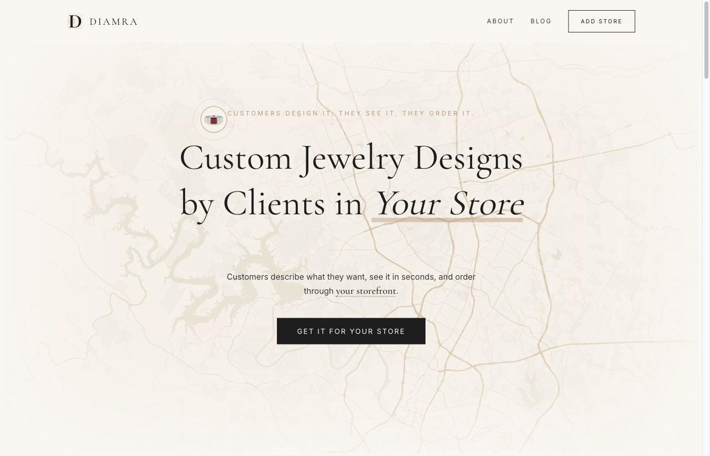 Diamra homepage with the Add Store button highlighted in the top navigation